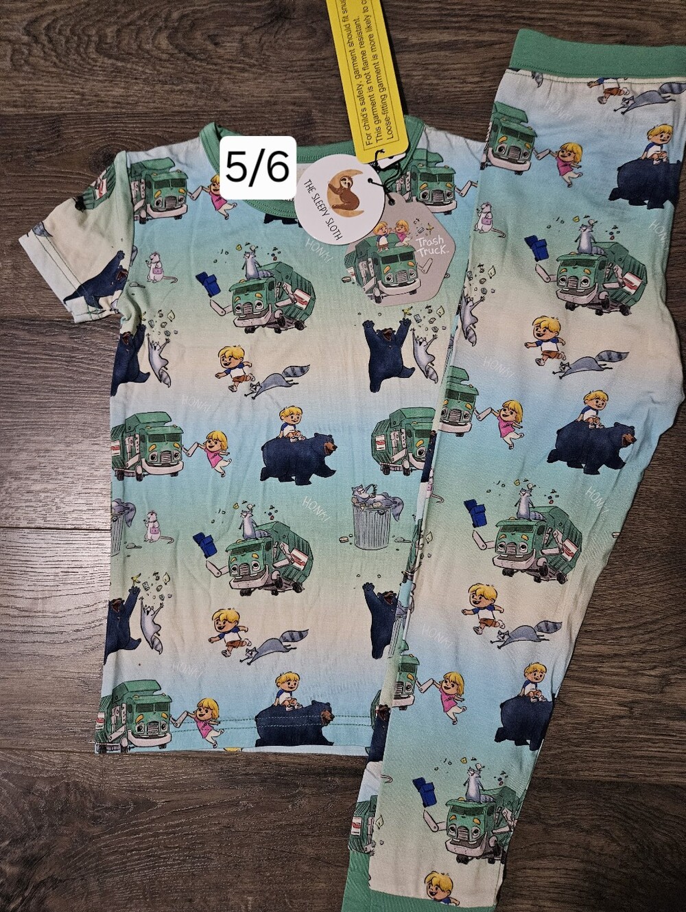 The Sleepy Sloth 5/6 Trash Truck Honk Honk 2 Piece Bamboo Pajama